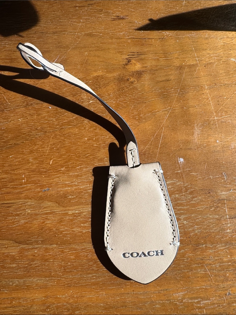 Coach Beige Leather Luggage Tag with Strap